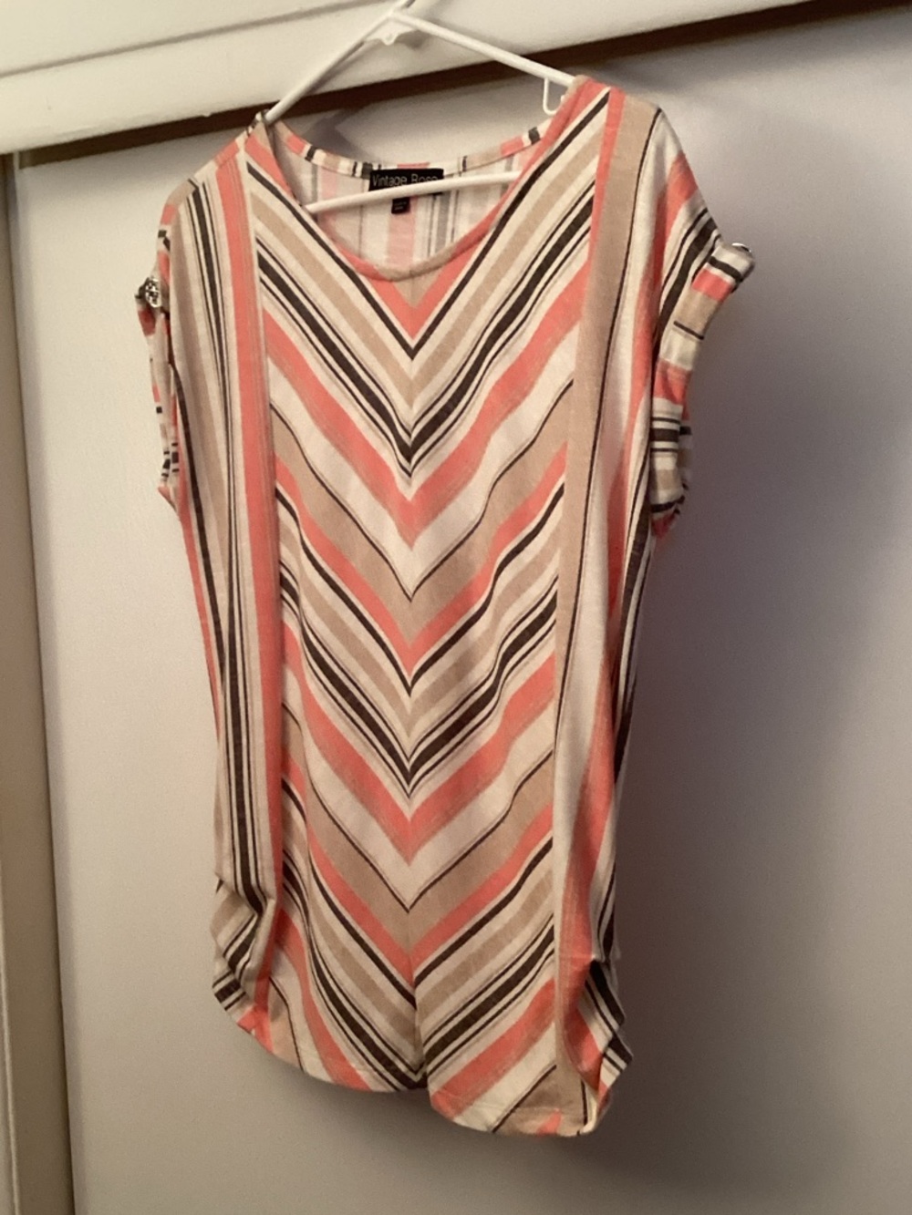 Coral Stripe V-Neck Tunic Top